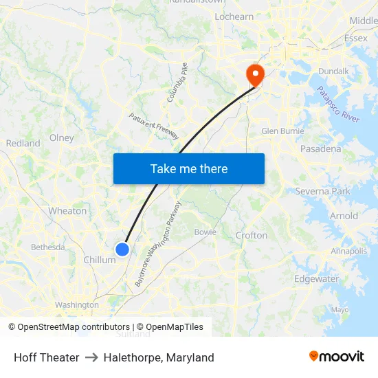 Hoff Theater to Halethorpe, Maryland map