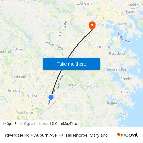 Riverdale Rd + Auburn Ave to Halethorpe, Maryland map