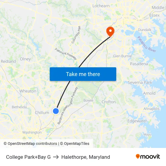 College Park+Bay G to Halethorpe, Maryland map
