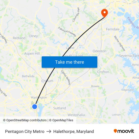 Pentagon City Metro to Halethorpe, Maryland map