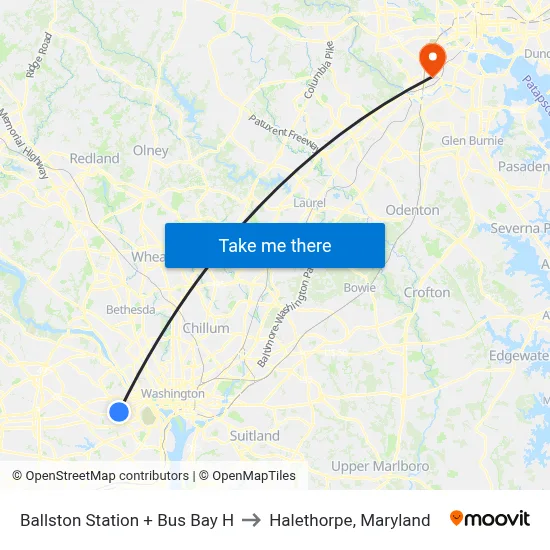 Ballston Station + Bus Bay H to Halethorpe, Maryland map