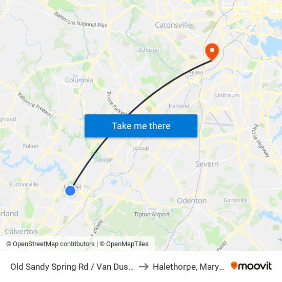 Old Sandy Spring Rd / Van Dusen Rd to Halethorpe, Maryland map