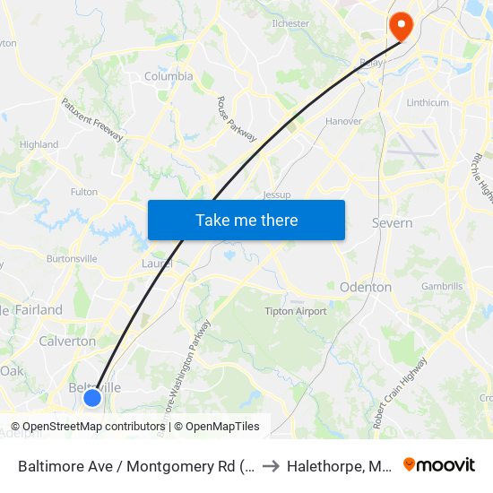 Baltimore Ave / Montgomery Rd (Northbound) to Halethorpe, Maryland map