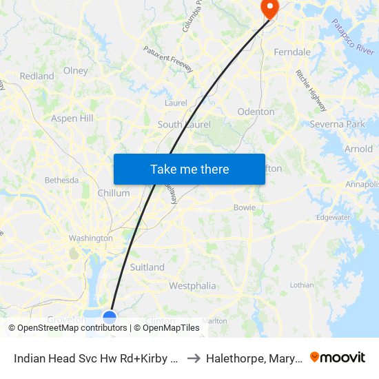 Indian Head Hwy Svc Rd+Kirby Hill Rd to Halethorpe, Maryland map