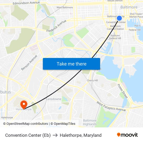 Convention Center (Eb) to Halethorpe, Maryland map