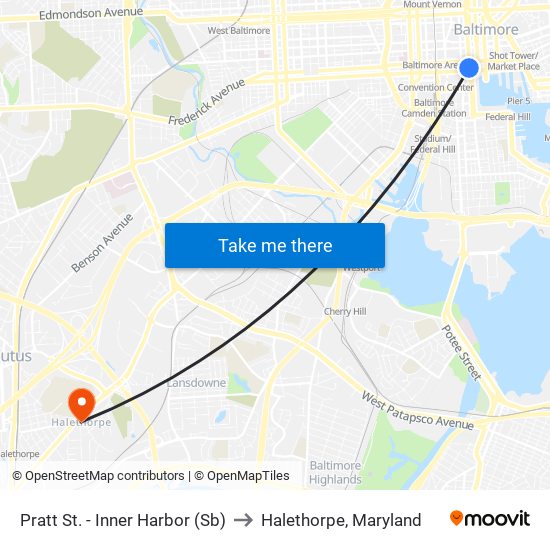 Pratt St. - Inner Harbor (Sb) to Halethorpe, Maryland map