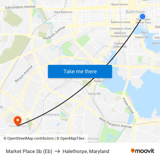 Market Place Sb (Eb) to Halethorpe, Maryland map