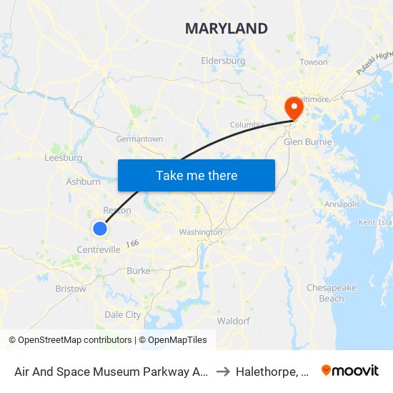 Air And Space Museum Parkway And Endeavor Drive to Halethorpe, Maryland map