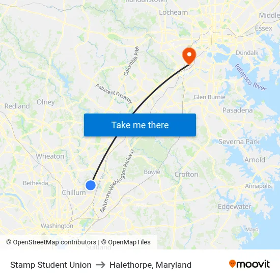 Stamp Student Union to Halethorpe, Maryland map