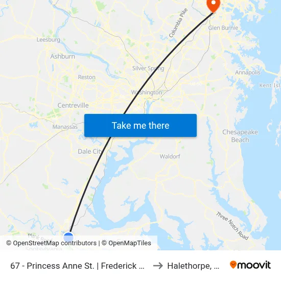 67 - Princess Anne St. | Frederick St. (Train Station) to Halethorpe, Maryland map