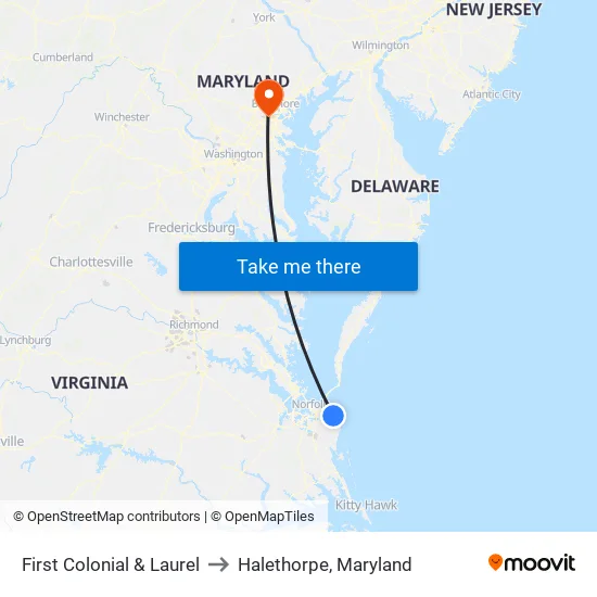 First Colonial & Laurel to Halethorpe, Maryland map