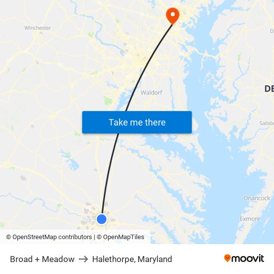 Broad + Meadow to Halethorpe, Maryland map