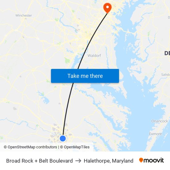 Broad Rock + Belt Boulevard to Halethorpe, Maryland map