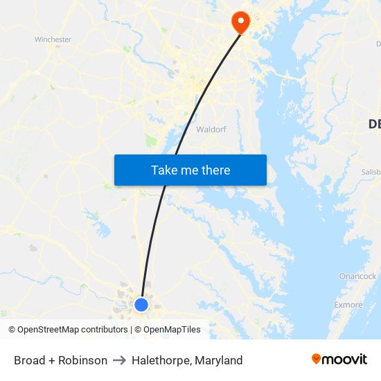 Broad + Robinson to Halethorpe, Maryland map