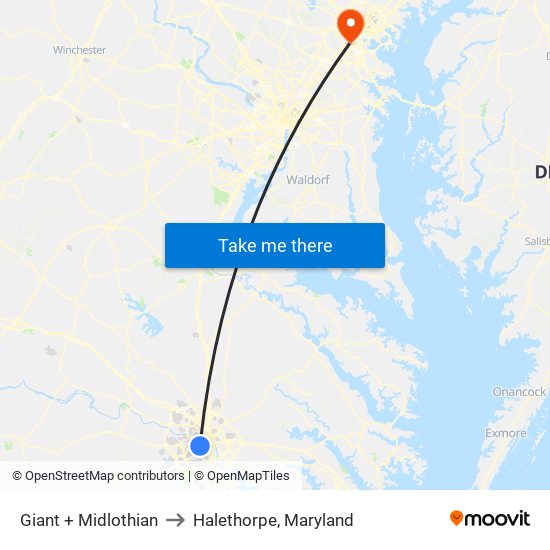 Giant + Midlothian to Halethorpe, Maryland map