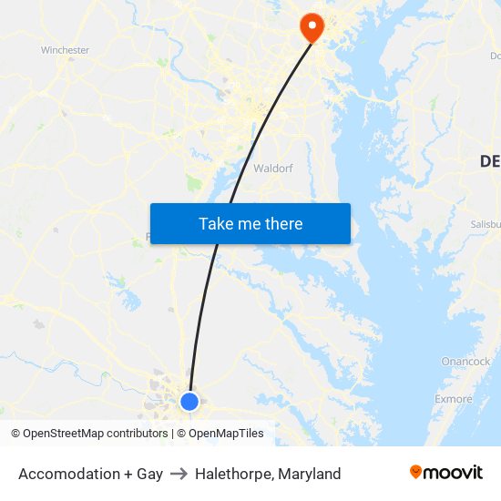 Accomodation + Gay to Halethorpe, Maryland map