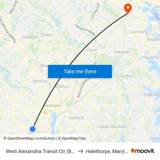 West Alexandria Transit Ctr (Bay A) to Halethorpe, Maryland map