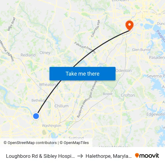 Loughboro Rd & Sibley Hospital to Halethorpe, Maryland map
