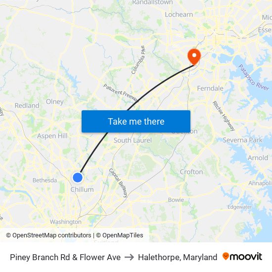 Piney Branch Rd & Flower Ave to Halethorpe, Maryland map