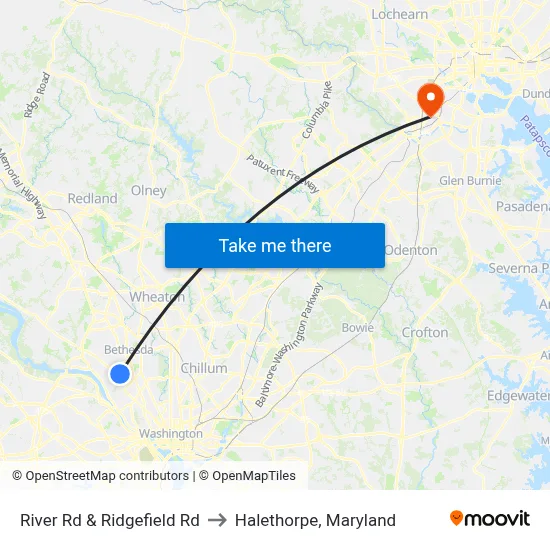 River Rd & Ridgefield Rd to Halethorpe, Maryland map