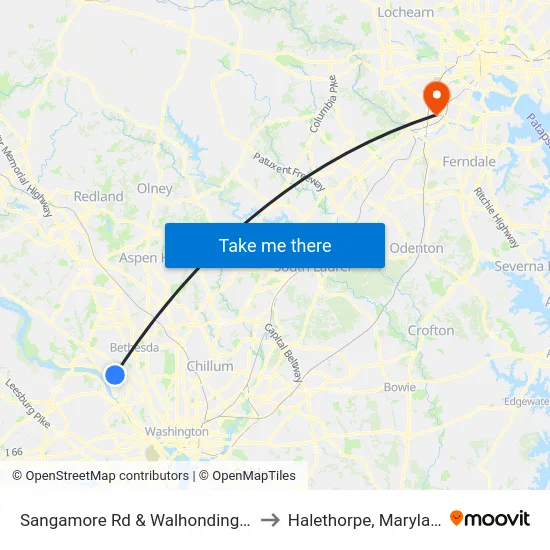 Sangamore Rd & Walhonding Rd to Halethorpe, Maryland map