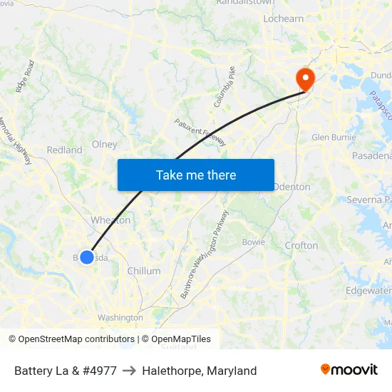 Battery La & #4977 to Halethorpe, Maryland map