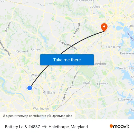 Battery La & #4887 to Halethorpe, Maryland map
