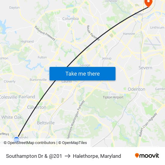 Southampton Dr & @201 to Halethorpe, Maryland map