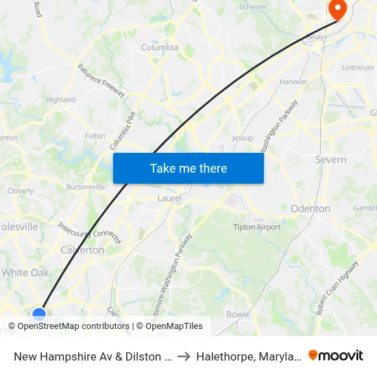 New Hampshire Av & Dilston Rd to Halethorpe, Maryland map