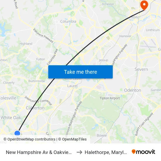 New Hampshire Av & Oakview Dr to Halethorpe, Maryland map