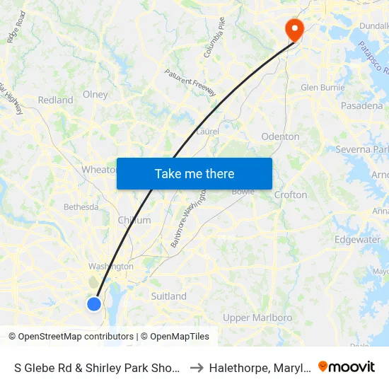 S Glebe Rd & Shirley Park Shopping to Halethorpe, Maryland map