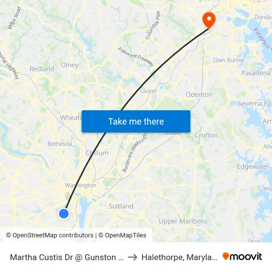 Martha Custis Dr @ Gunston Rd to Halethorpe, Maryland map