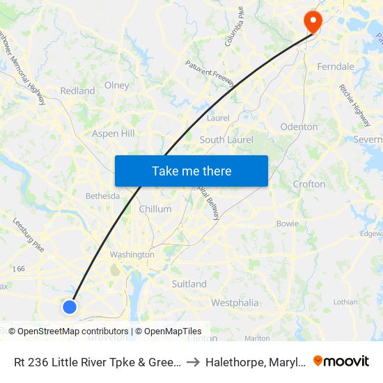 Rt 236 Little River Tpke & Green SP to Halethorpe, Maryland map