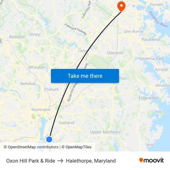 Oxon Hill Park & Ride to Halethorpe, Maryland map