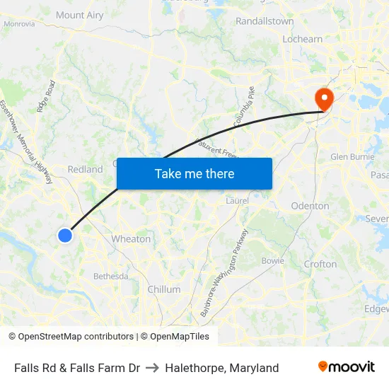 Falls Rd & Falls Farm Dr to Halethorpe, Maryland map