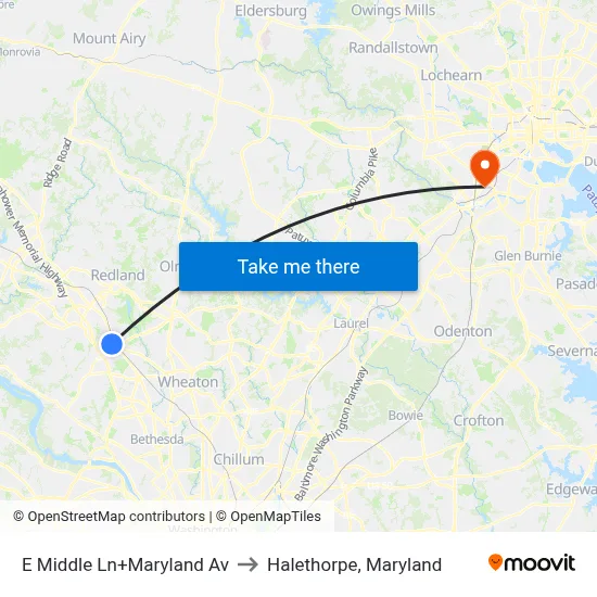 E Middle Ln+Maryland Av to Halethorpe, Maryland map