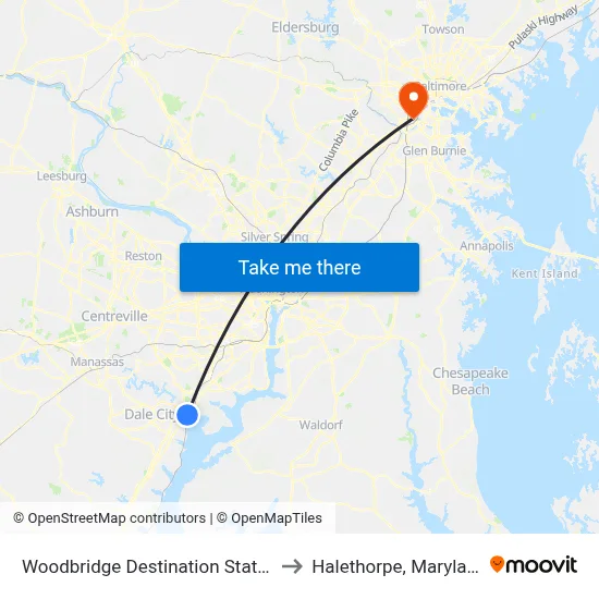 Woodbridge Destination Station to Halethorpe, Maryland map