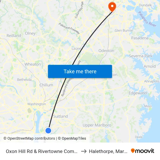 Oxon Hill Rd & Rivertowne Commons M to Halethorpe, Maryland map