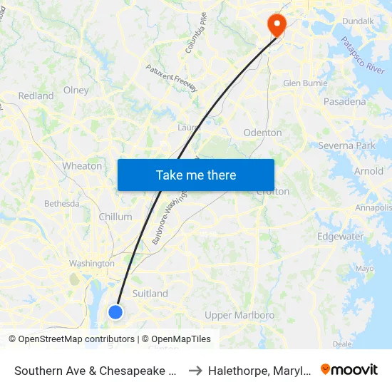 Southern Ave & Chesapeake St Se to Halethorpe, Maryland map