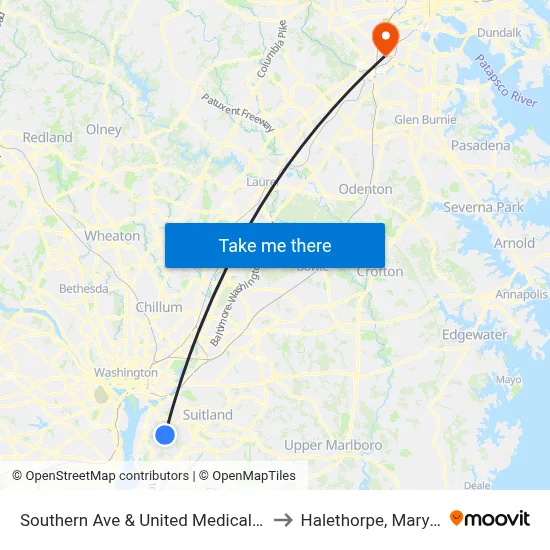 Southern Ave & United Medical Cente to Halethorpe, Maryland map