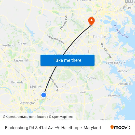 Bladensburg Rd & 41st Av to Halethorpe, Maryland map