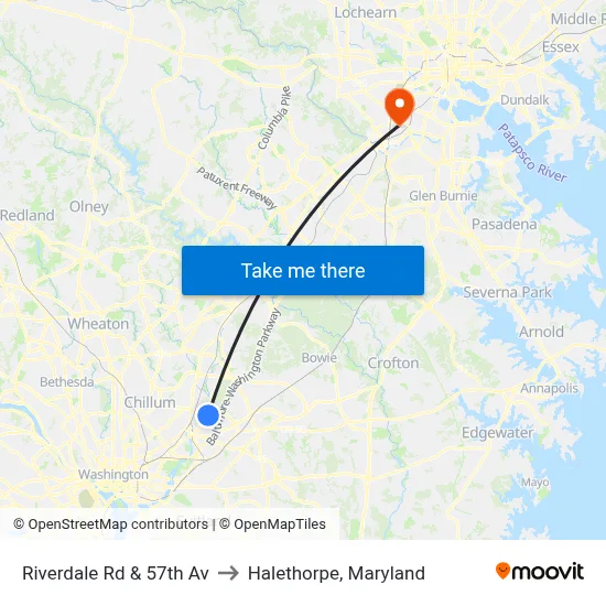 Riverdale Rd & 57th Av to Halethorpe, Maryland map