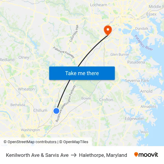 Kenilworth Ave & Sarvis Ave to Halethorpe, Maryland map