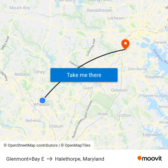Glenmont+Bay E to Halethorpe, Maryland map