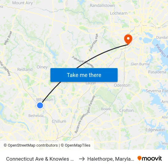 Connecticut Ave & Knowles Ave to Halethorpe, Maryland map