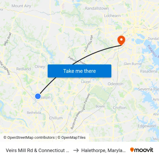 Veirs Mill Rd & Connecticut Av to Halethorpe, Maryland map