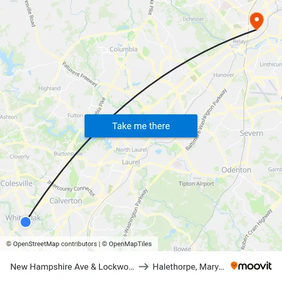 New Hampshire Ave & Lockwood Dr to Halethorpe, Maryland map