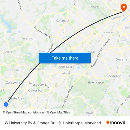 W University Bv & Orange Dr to Halethorpe, Maryland map
