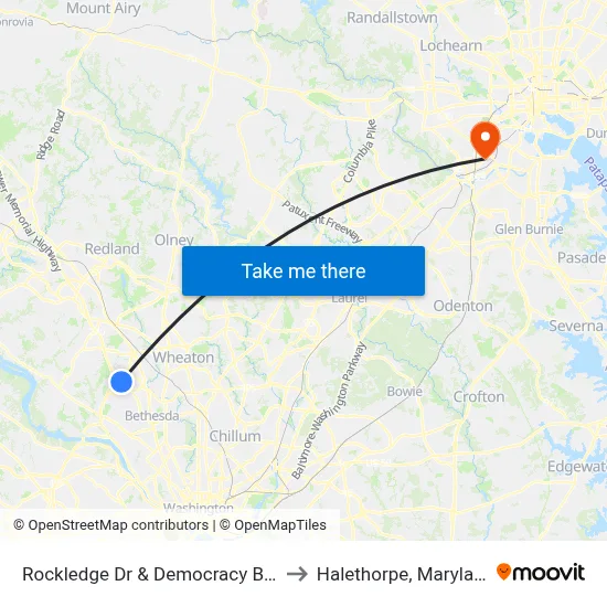 Rockledge Dr & Democracy Blvd to Halethorpe, Maryland map