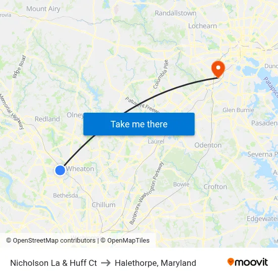 Nicholson La & Huff Ct to Halethorpe, Maryland map